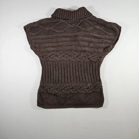 Tommy Hilfiger Sweater Vest Cable Knit Wrap Leather Buckles Women's Large Brown - Picture 3 of 7
